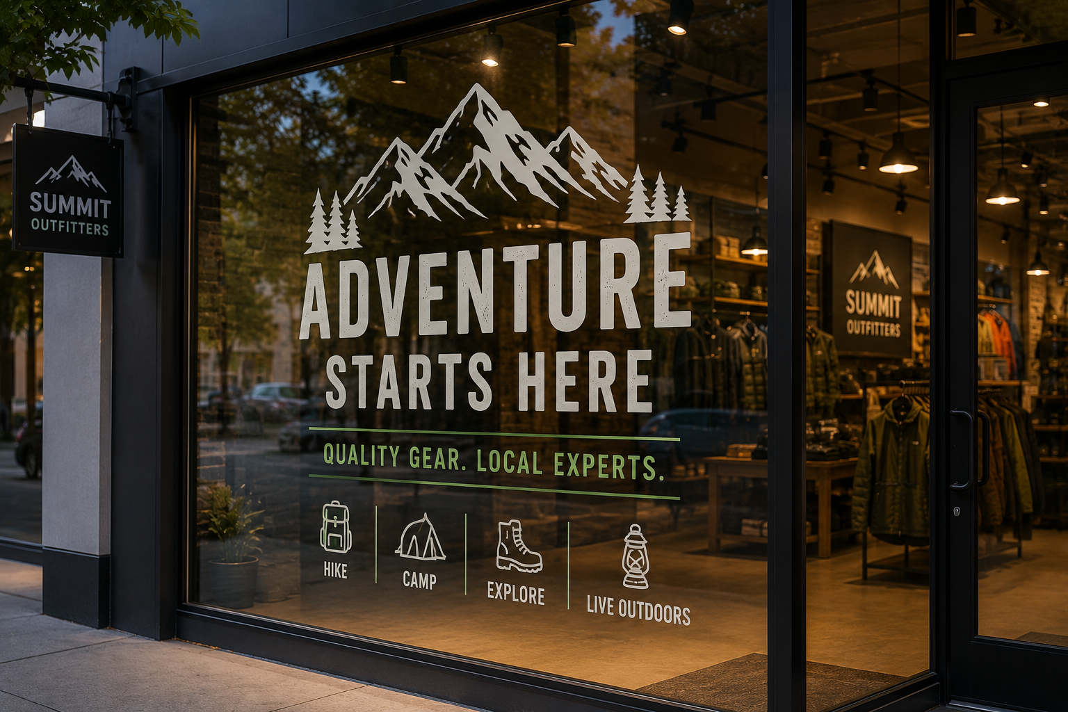 Vinyl window graphics applied to a storefront glass display